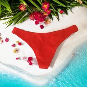 Mizaful Thong Bright Red Ribbed Look Size US <6> Like New